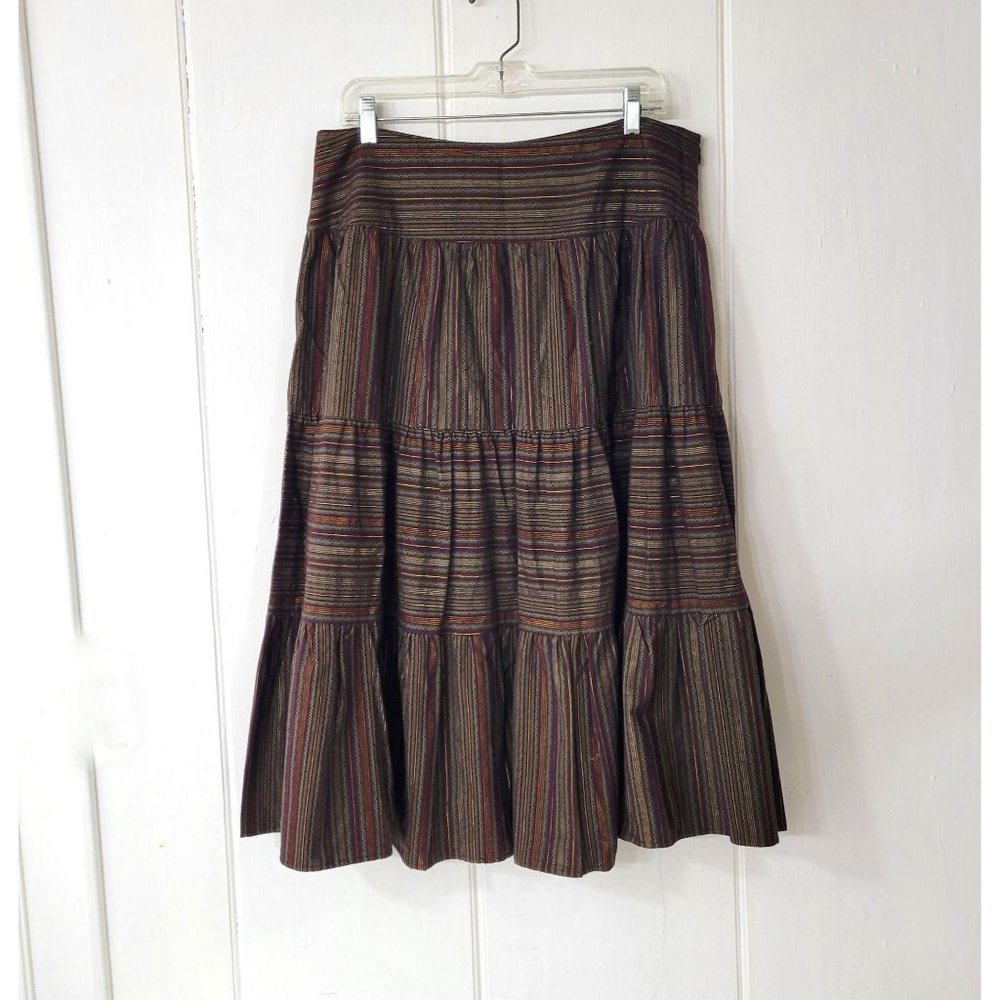 Willi Smith Tiered A-Line Skirt in Brown Multi-Stripe